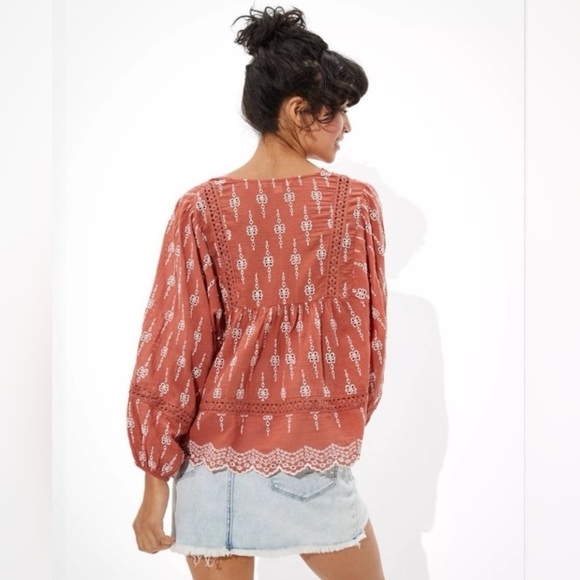 American Eagle Eyelet Boho Babydoll Top - Picture 2 of 9